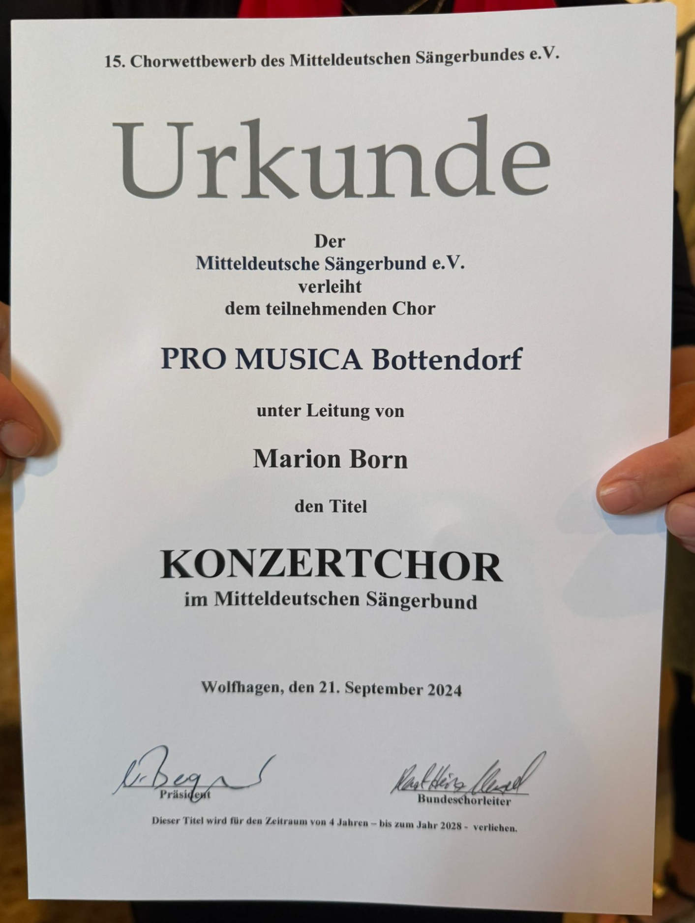 urkunde konzertchor 2024